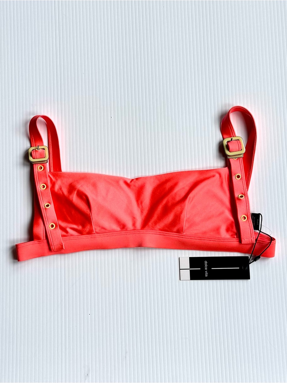NWT Dolce Vita Coral-Red Bikini Bralette with Gold Hardware